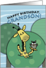 Birthday for Grandson- Giraffe and Owl Shout from the Treetops card