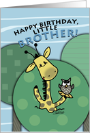 Birthday for Little Brother- Giraffe and Owl Shout from the Treetops card