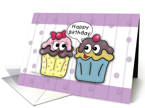 Happy Birthday for Wife Cartoon Cupcakes card (826894)