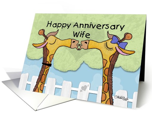 Happy Anniversary to Wife- Kissing Giraffes card (827696)