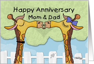 Happy Anniversary to Parents- Kissing Giraffes card