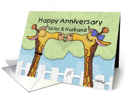 Happy Anniversary to Sister and Husband- Kissing Giraffes card