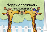 Happy Anniversary to Sister and Husband- Kissing Giraffes card