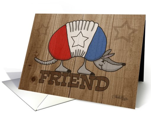 Happy Birthday to Friend- Rustic Red, White & Blue Armadillo card
