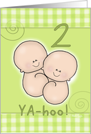 Announcement of Twins-Two Babies on Lime Green card