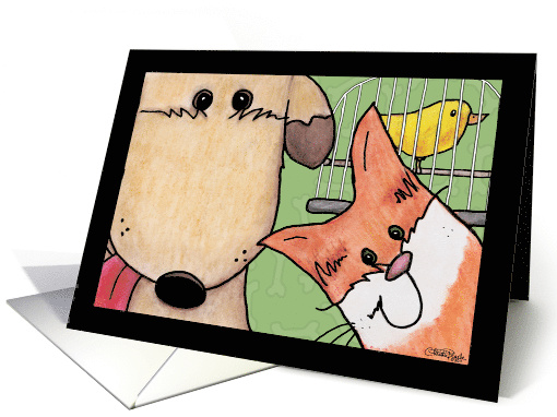 Happy Birthday Pet Sitter Dog Cat and Bird card (833967)