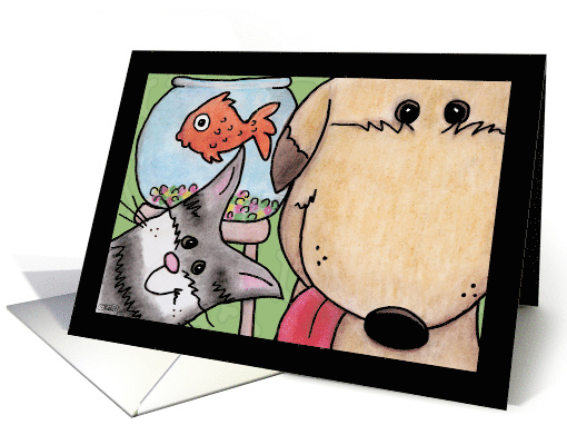 Happy Birthday Pet Sitter Dog Cat and Fish card (835198)