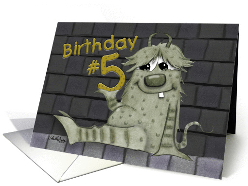 Happy 5th Birthday-Fuzzy Monster with Number Five card (836078)