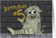 Happy 5th Birthday-Fuzzy Monster with Number Five card