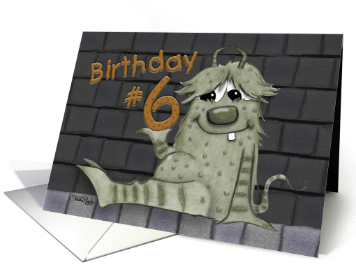 Happy 6th Birthday-Fuzzy Monster with Number Six card (836083)