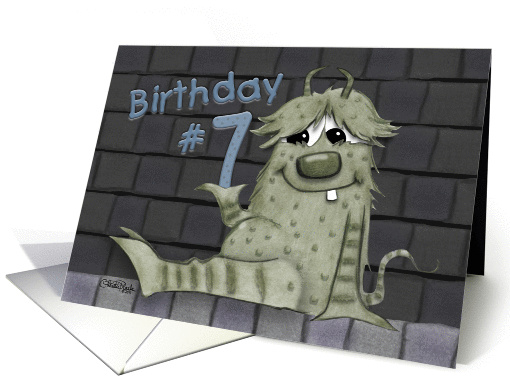 Happy 7th Birthday-Fuzzy Monster with Number Seven card (836100)