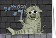 Happy 7th Birthday-Fuzzy Monster with Number Seven card