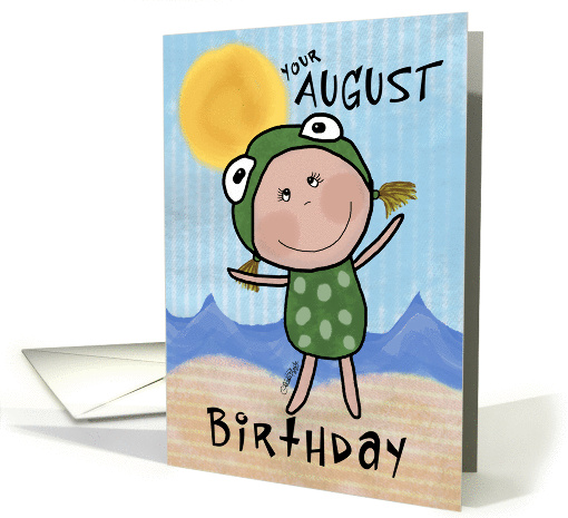 August Birthday-Birth Month Specific Birthday-Girl in Frog Suit card