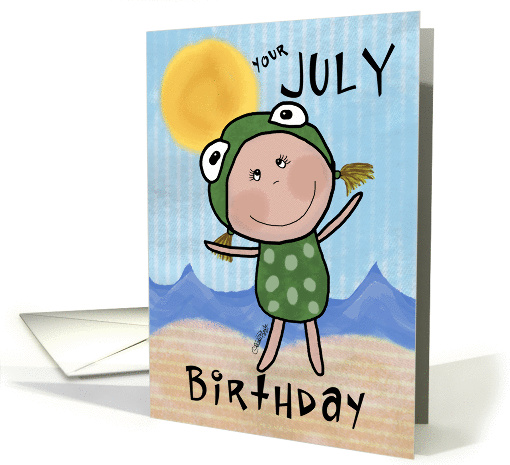 July Birthday-Birth Month Specific Birthday-Girl in Frog Suit card