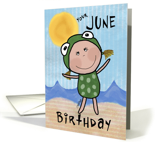 June Birthday-Birth Month Specific Birthday-Girl in Frog Suit card
