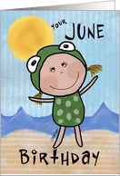 June Birthday-Birth Month Specific Birthday-Girl in Frog Suit card
