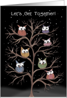 Let’s Get Together Invitation Night Owls in Tree card