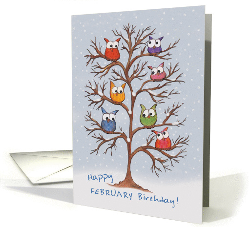 Month of February Birthday-Owls in Snowy Tree card (840533)