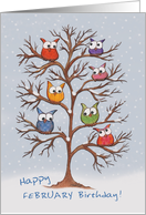 Month of February Birthday-Owls in Snowy Tree card