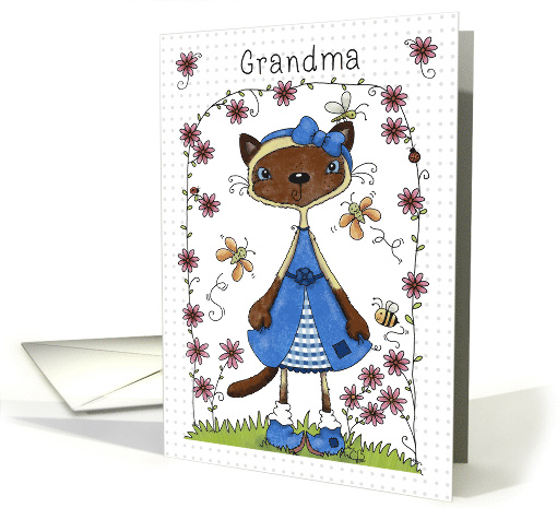 Happy Birthday to Grandma Siamese Cat in the Garden card (847898)