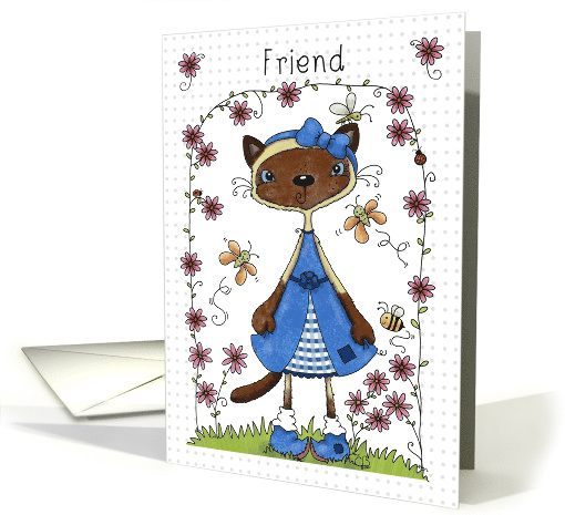 Happy Birthday to Friend Siamese Cat in the Garden card (847902)