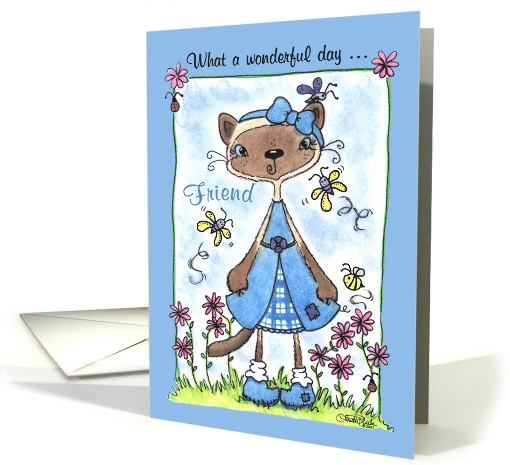 Happy Birthday to Friend Siamese Cat in the Garden card (847902)