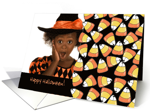 Happy Halloween Customizable Photo Card Crazy Candy Corn Faces card