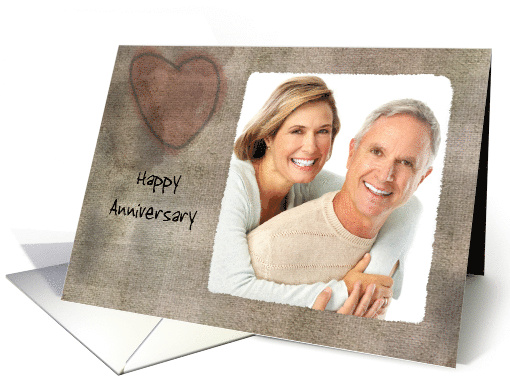 Happy Anniversary Customizable Photo Card Linen Heart card (850823)