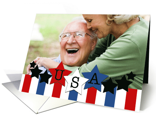 Veterans Day- Customizable Photo Card-Red, White & Blue Stars card