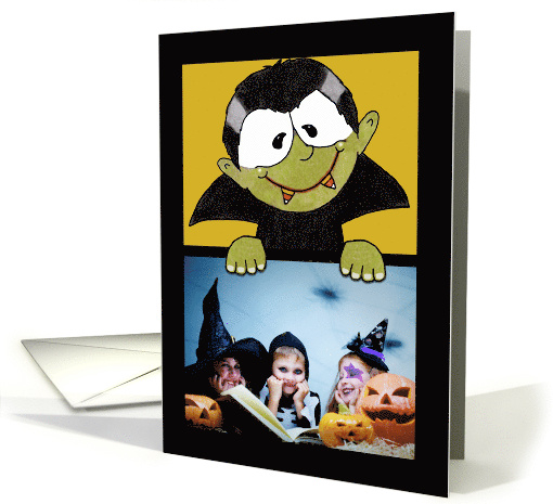 Vampire with Candy Corn Fangs Halloween Customizable Photo card