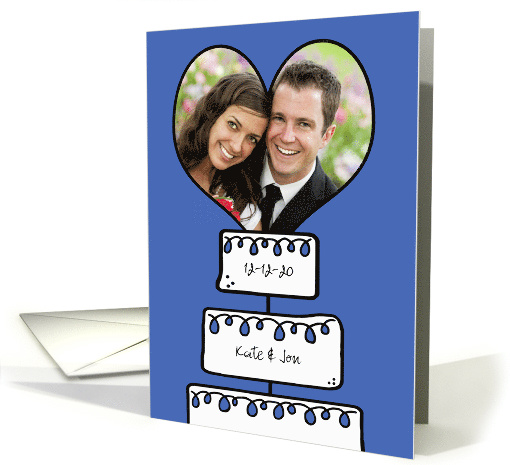 Save the Date Wedding (Blue)- Custom Photo -Whimsical Cake Heart card