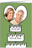 Save the Date Wedding Announcement (Olive Green)- Customizable Photo -Whimsical Wedding Cake with Heart card