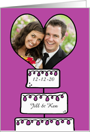 Save the Date Wedding Announcement (Pink)- Customizable Photo -Whimsical Wedding Cake with Heart card