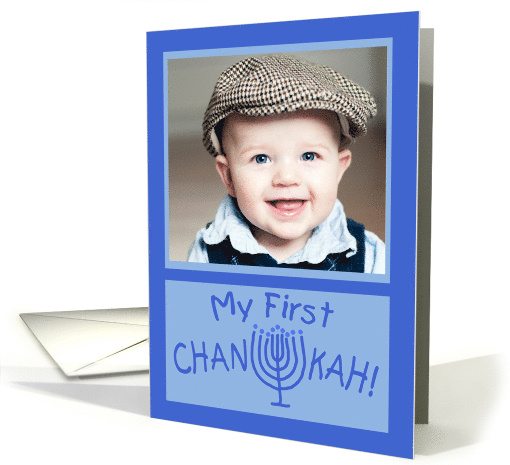 Baby's First Hanukkah Chanukah Customizable Photo Menorah in Blue card