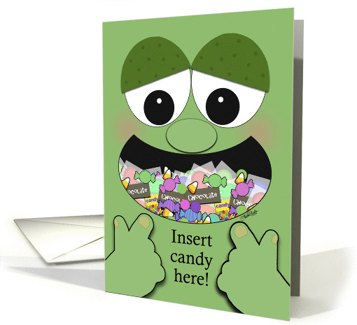 Funny Halloween Greeting-Monster with Mouth Full of Candy card