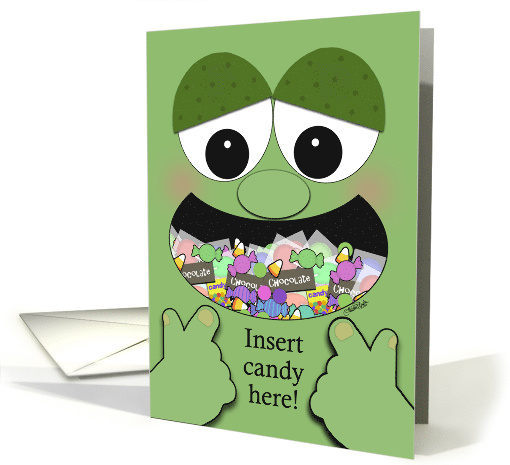 Funny Halloween Party Invitation Monster with Mouth Full of Candy card