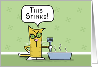 Humorous Belated Happy Birthday Angry Cat Stinky Situation card