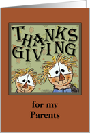 Thanksgiving for my Parents-Two Scarecrows with Autumn Foliage card