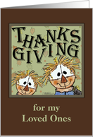 Thanksgiving for my Loved Ones Two Scarecrows with Autumn Foliage card