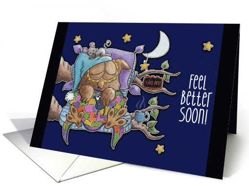 Get Well Soon for Sickness or Illness Night Owl Sleeping in Bed card