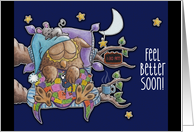 Get Well Soon for Sickness or Illness Night Owl Sleeping in Bed card