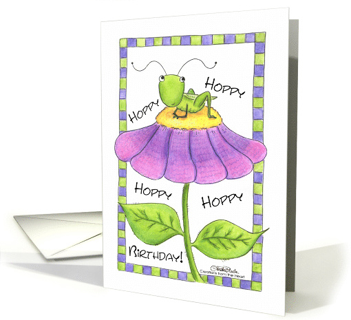 Grasshopper on Flower Happy Birthday Hoppy Birthday card (86812)