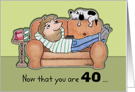 Happy 40th Birthday -Boring Couch Dude and Dog card