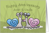 Happy Anniversary Aunt and Uncle-Kissing Snails with Heart Shaped Shells card