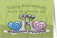 Anniversary Son and Daughter-in-law- Kissing Snails with Heart Shaped Shells card