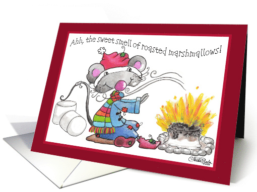 Merry Christmas Cute Mouse Roasting Marshmallows card (880985)
