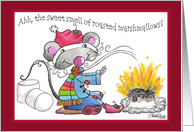 Merry Christmas Cute Mouse Roasting Marshmallows card