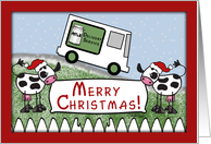 Merry Christmas from Milk Delivery Service Milk Truck and Cows card