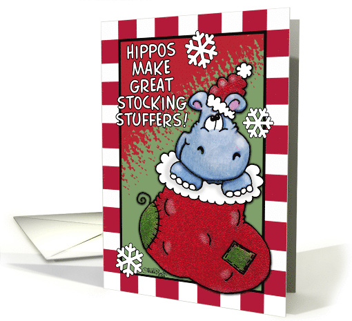 Merry Christmas Hippo Stocking Stuffer Cute Hippo in Stocking card