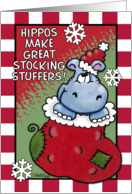 Merry Christmas Hippo Stocking Stuffer Cute Hippo in Stocking card